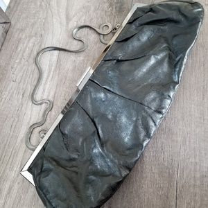 Aldo Faux Leather Black Evening Clutch Silver